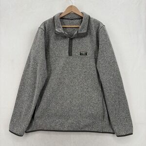 LL Bean Sweater Fleece Pullover Mens XLT Gray Heather Knit 1/4 Snap Mock Neck